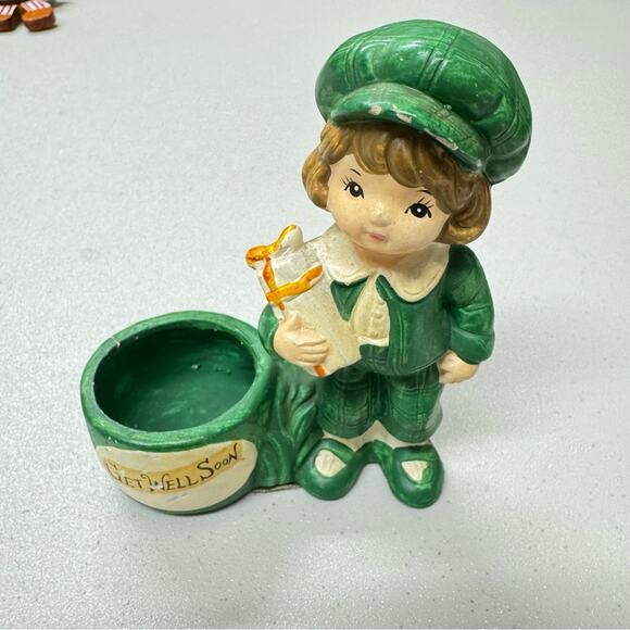 Vintage De Bee Irish Boy Planter Green Porcelain Figurine Get Well Soon - Picture 1 of 6